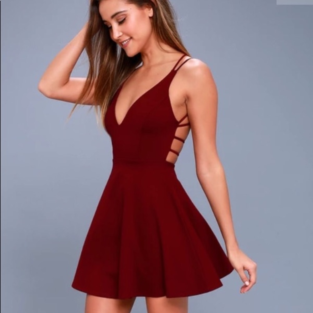 Lulus “Believe in Love” Wine Backless Skater Dress